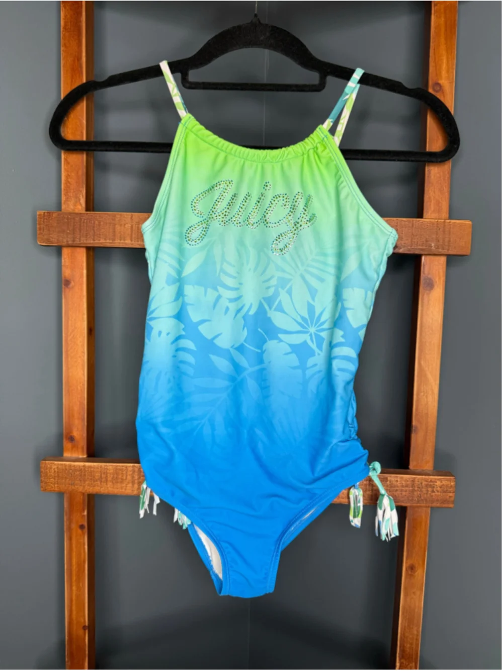 Girls Juicy Couture One Piece Swimsuit Size 12 Blue Green Ombre